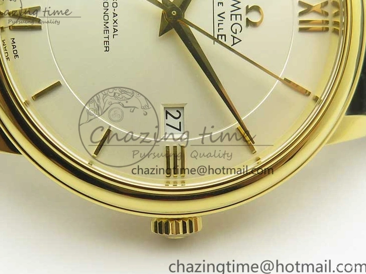 0429 UrbanChic De Ville YG MKF 1:1 Best Edition Silver Dial YG Markers on Black Leather Strap MIYOTA 9015 V 8048